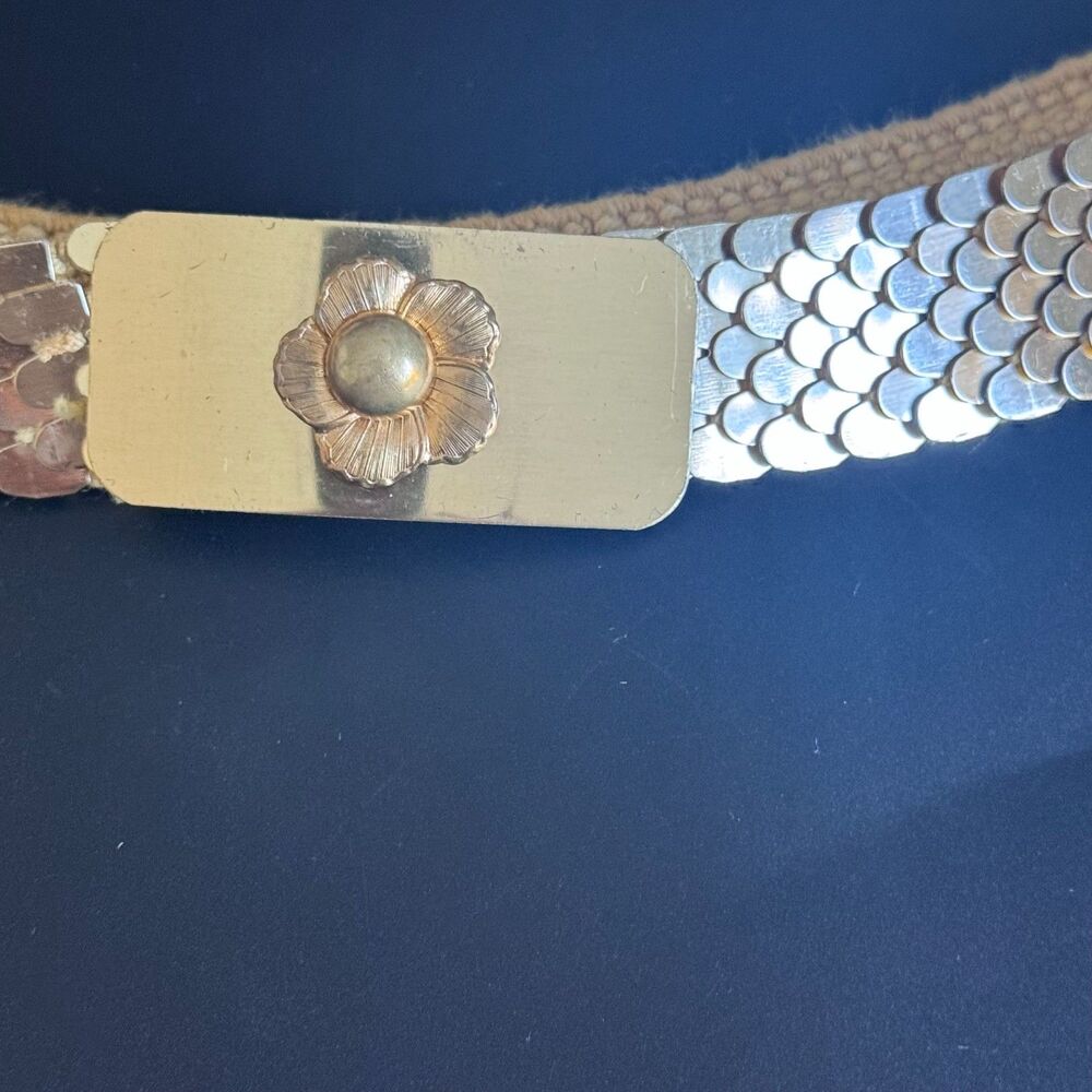 Unique Gold-Tone Fish-Scale Stretch Belt Vintage Statement Belt (70s/80s Style)